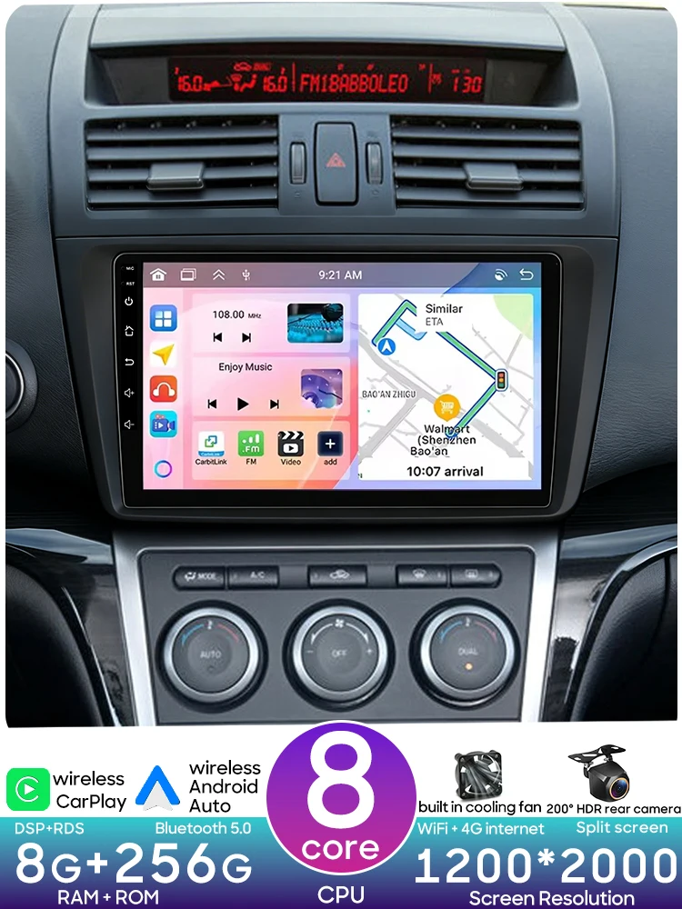 Android 16 voor Mazda 6 Rui GH 2008 - 2015 Auto Multimedia Speler Draadloze Carplay Autoradio Stereo Video Wifi Navigatie GPS BT - afbeelding 2