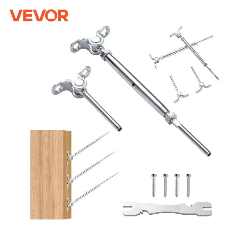 VEVOR T316 Stainless Steel Adjustable Angle Cable Railing KitHardware Wood Post Marine Grade Wire Rope Degree Easy Installation