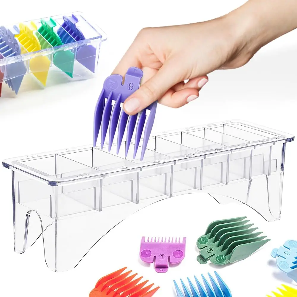 

Barber Clipper Limit Comb Storage Box 8 Calipers Universal Limit Comb Guide Rack Holder Organizer Case Salon Hairdresser Tool