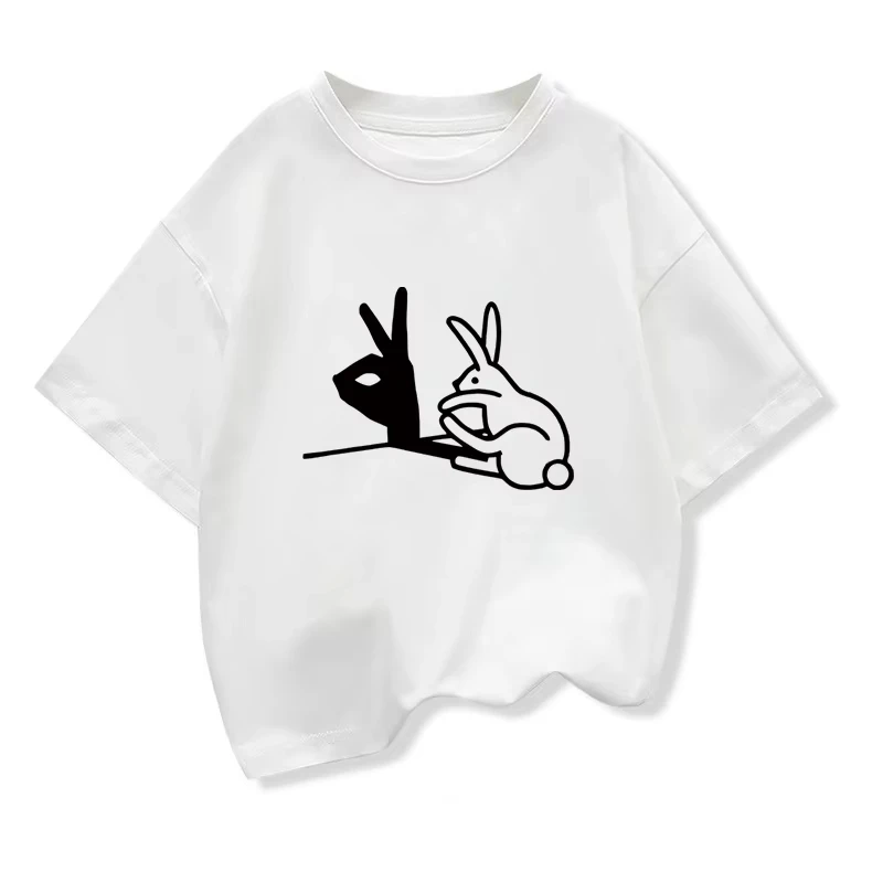 Kids High Quality T-shirt Cotton Funny Shadow Puppet Design Print Summer Casual Loose O-neck for Boys T-shirt Tops Girls Tees