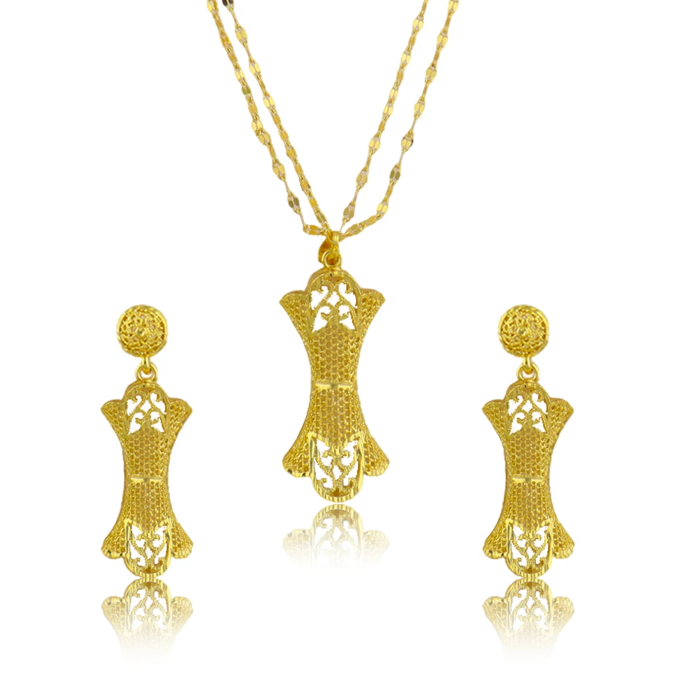 YM Ensemble de bijoux pour femmes, collier et boucles d'oreilles plaqués or 24K, dubaï, africain, indien, Nigeria, accessoires cadeaux pour fête de mariage 3