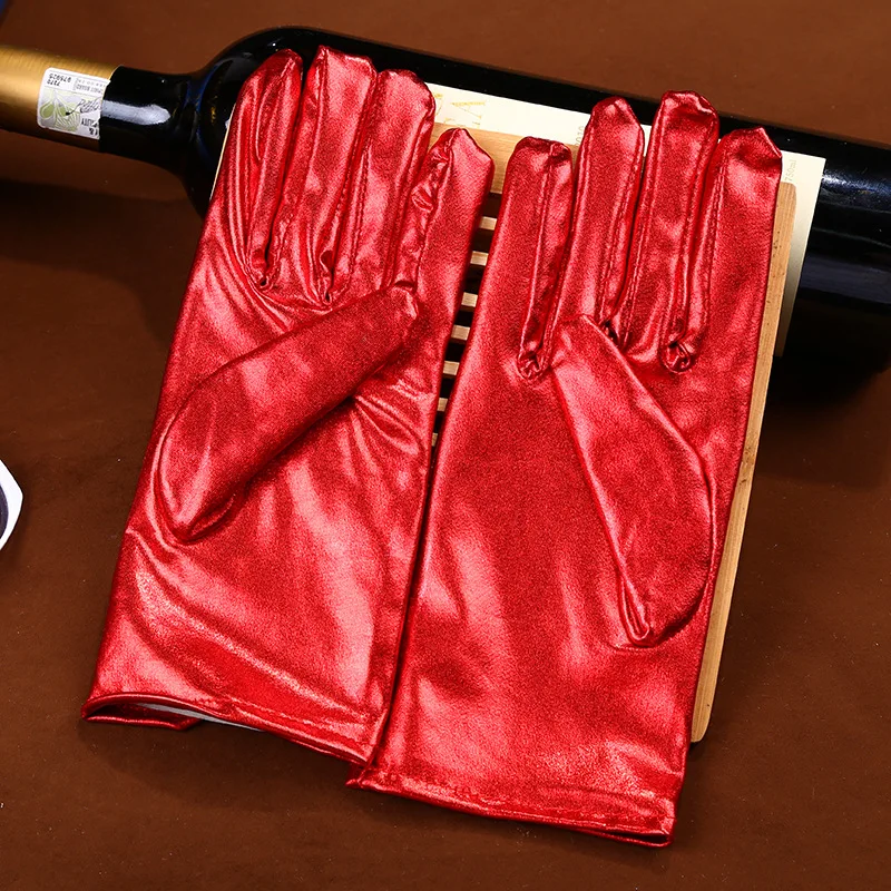Manoplas de charol de dedo completo para fiesta de maquillaje de Halloween, guantes de vestir finos cortos para actuación en escenario de club