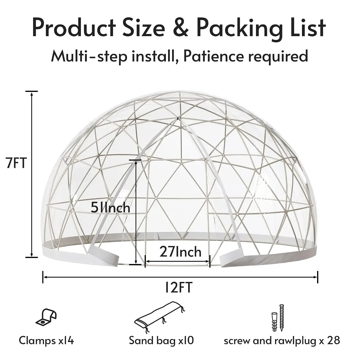 12 Ft / 15 Ft Bubble Tent, PVC 360°View Clear Dome Tent for 4-5 Person, Weatherproof Garden Igloo Tent with 2, Customized