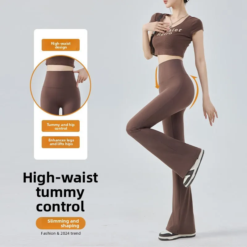 

Облегающие брюки для йоги с высокой талией, женские весенне-летние тонкие расклешенные длинные брюки, леггинсы с контролем живота