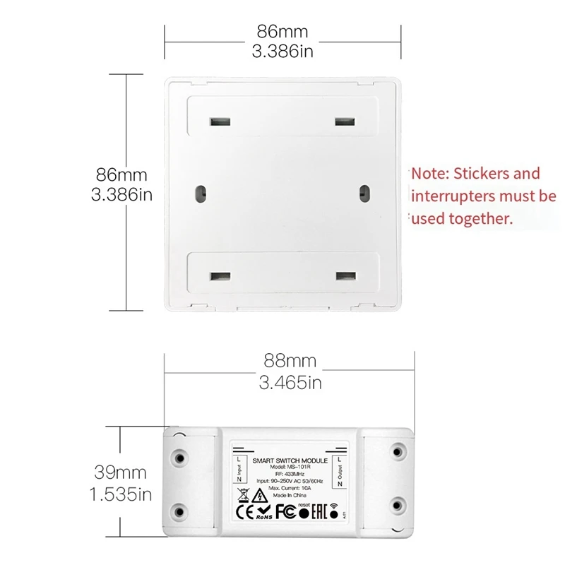 External RF433 Radio Frequency Switch Button Double Control Switch 10A Switch Easy To Use