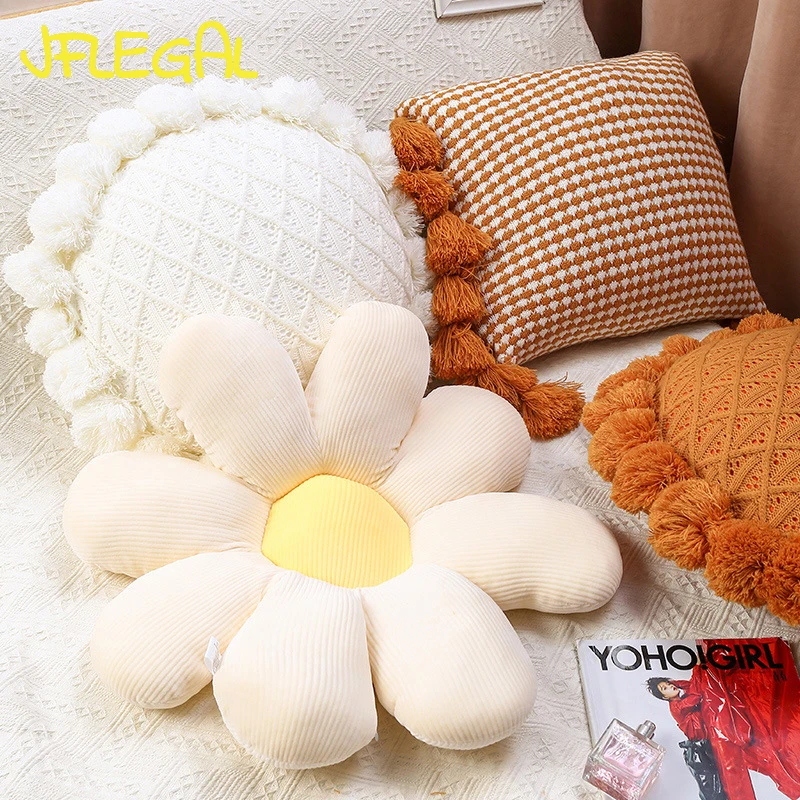 

Bohemian Round Throw Pillow Chair Pad Seat Floor Pillow Cushions Handmade Pompoms Knitted Floor Mats Garden Room Home Decor