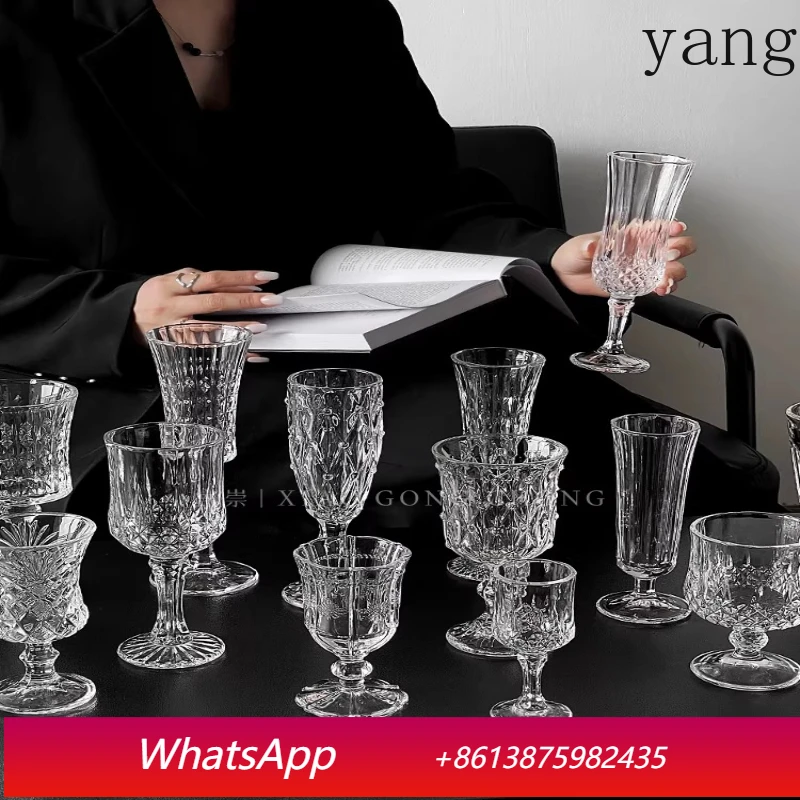 

Yjq 2pcs retro relief engraved diamond glass red wine glass high value home goblet
