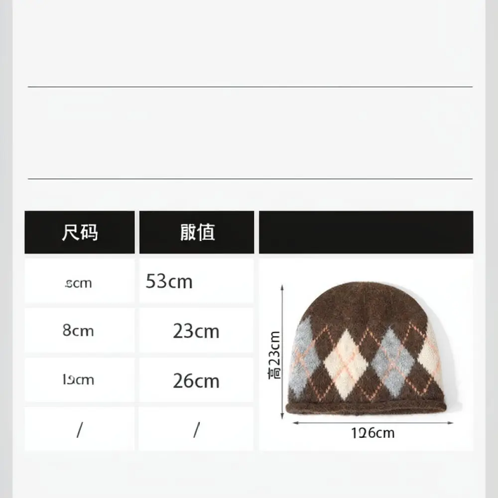 Elegant Diamond Pattern Knitted Beanie Hat Winter Warm Cap Women Soft Cashmere Minimalist Fashion Casual Bonnet