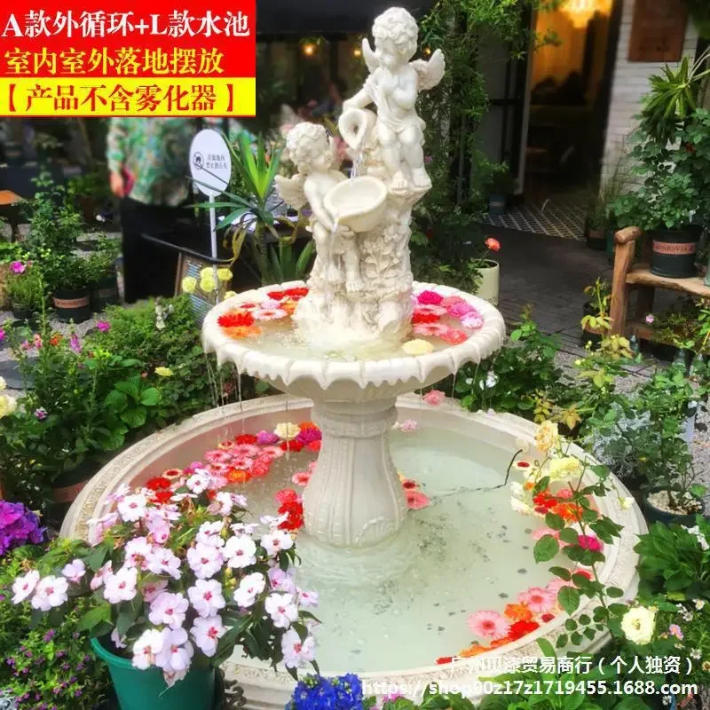 Large European-style running water fountain living room sculpture outdoor rockery fish pond courtyard water feature garden decor