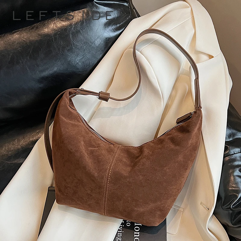 

Левая сторона, ретро сумки на плечо из искусственной замши для женщин, сумка-хобо, новинка 2025, дизайнерские модные однотонные кошельки и сумки