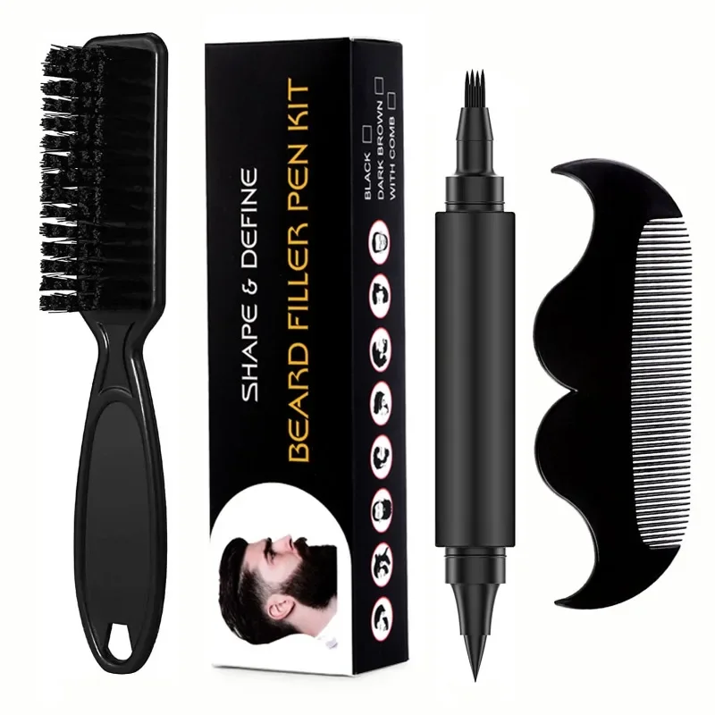 Beard Filling Pencil Kit Beard Brush Hair Combs Man Pen Set Coloring Shaping Tools Enhance Facial Hair Waterproof Long-lasting