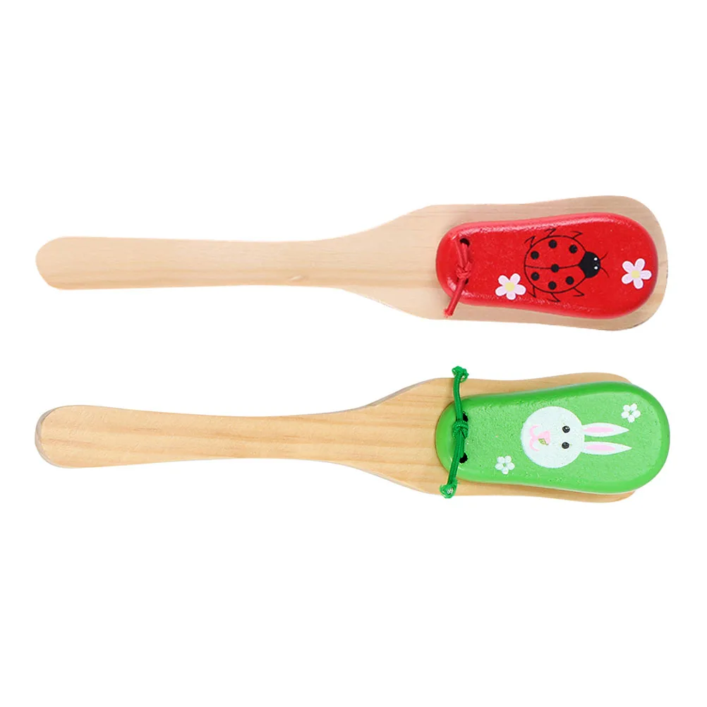2 pçs cabo longo castanholas de madeira ringboard crianças instrumentos musicais criança brinquedos de percussão presentes educativos