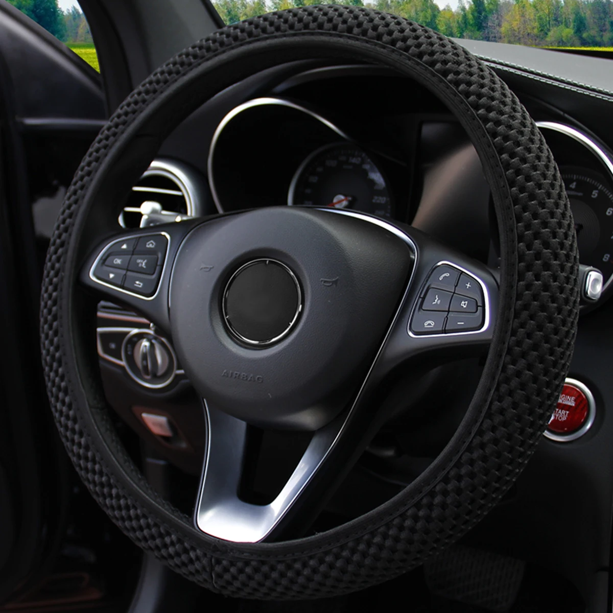 Summer Four Seasons Breathable massage comfortable mesh cloth car steering wheel cover women's car accessories black