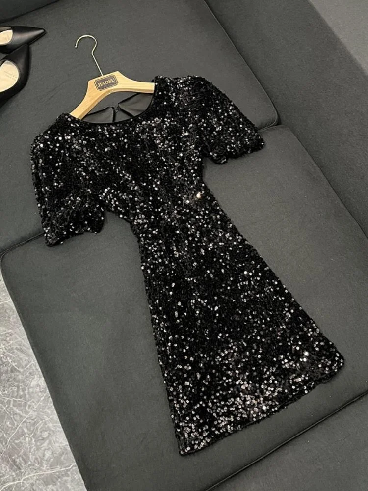 

Ele Sexy Bla Sparkling Bal Dr с высокой талией Bubble Sve Glittering Celebri Sle Faionable Women's Dr