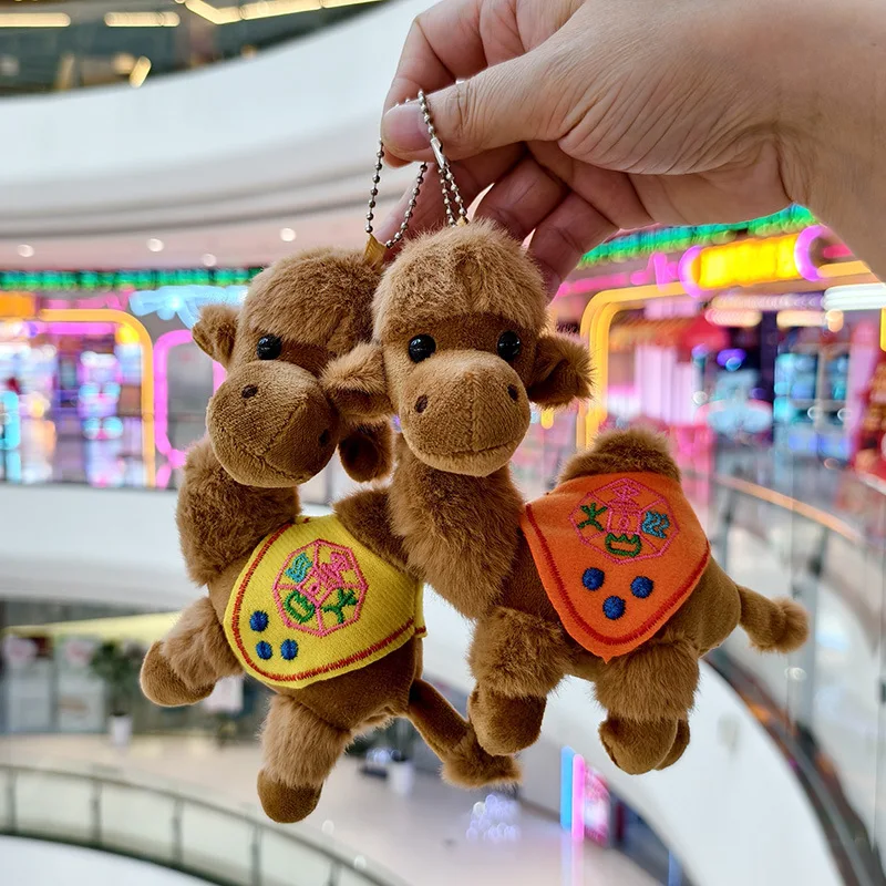 14cm Cute Camel Plush Keychains Pendant Keychian Plush Toy Kawaii Backpack Decoration Animal Simulation Stuffed Doll Bag Decor