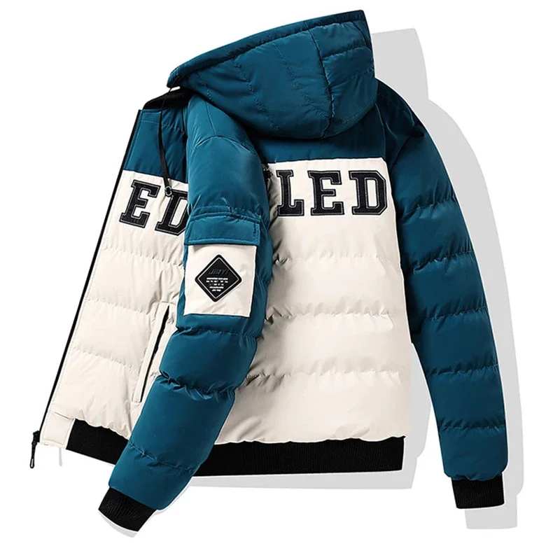 Parka invernale con cappuccio addensato caldo da uomo moda color block double face indossare mantenere top nuovo cappello rimovibile giacca cappotto casual da uomo