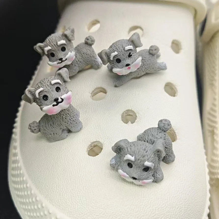 

4Pcs Mini Schnauzer Dog Shoe Charms for Crocs Cute Puppy Boy Girl Garden Shoe Pins Decoration Set Detachable Slipper Accessories