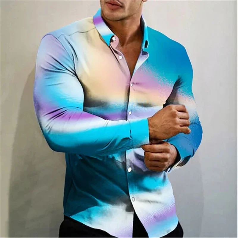 Hawaii New Men's Shirt 3D Line Long Sleeve Shirts Holiday Party Oversized Blouse Summer Female Clothing 2024 Tees Tops Buttons