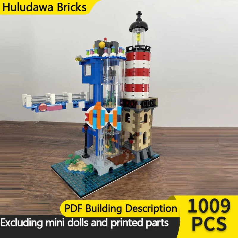 

Модель City Street View MOC, строительные кирпичи, маяк и аквариум, модульная технология, детские праздничные подарки, сборка игрушек, костюм