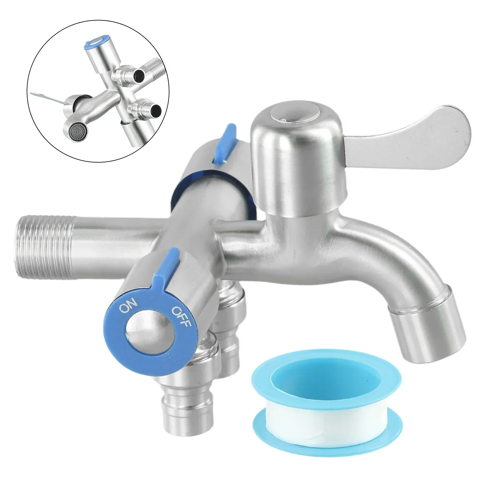 

1pc Stainless Steel Three Way Tap Sink Faucet Washing Machine 2 Way Angle Valve Toilet Diverter Bathroom Fixture
