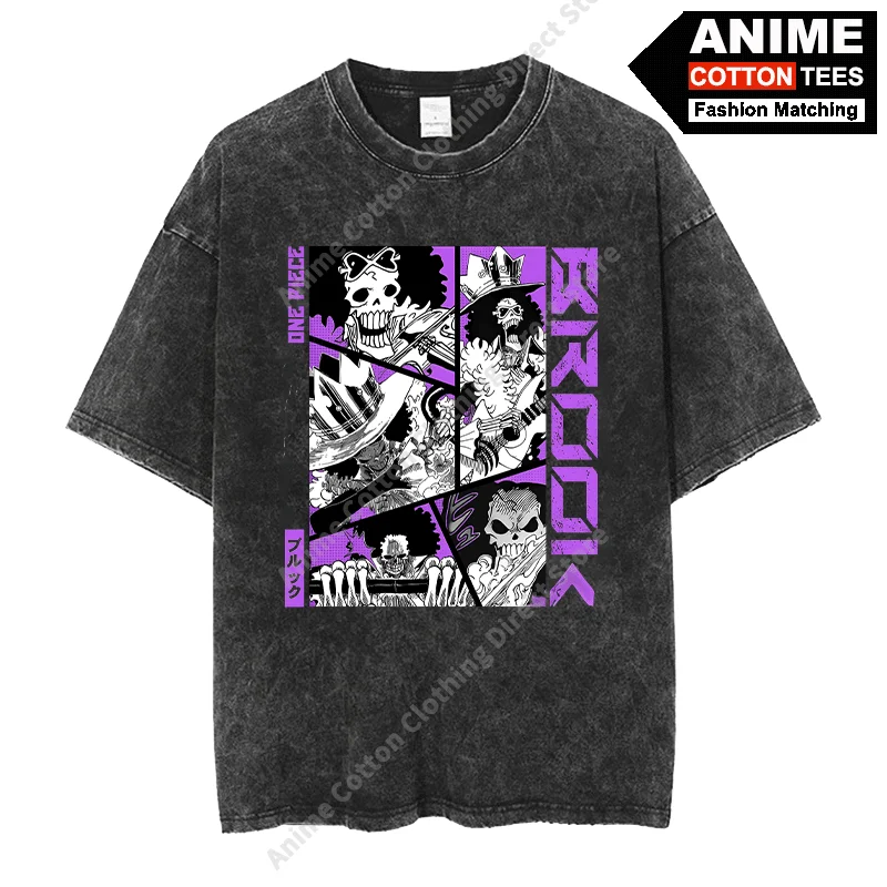 

Anime ONE PIECE - Skeleton Swordsman BROOK T Shirt y2k Harajuku Street Men Women Short Sleeve Cotton Washed Vintage Loose Tees