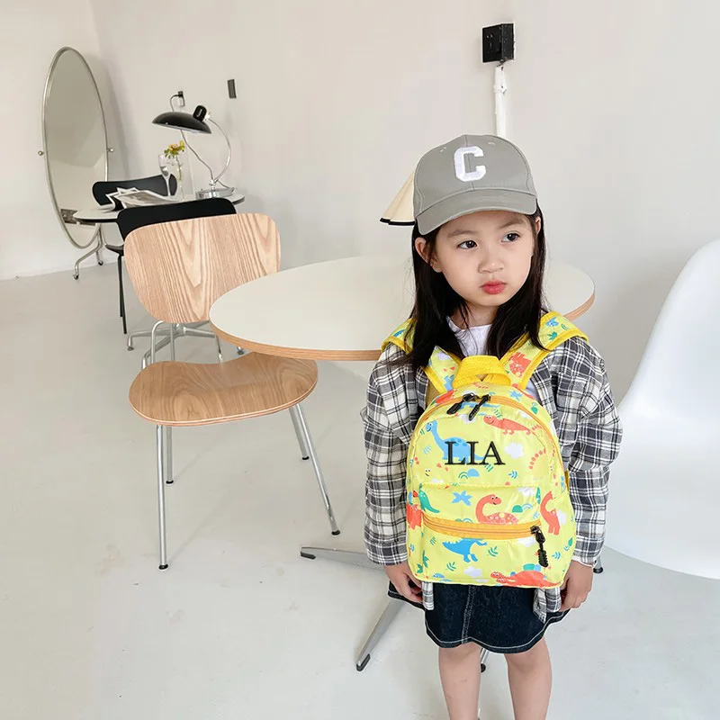 Mochila personalizada con dibujos animados para niños, mochila escolar de pequeño dinosaurio para guardería, bordada con nombre, mochilas simples para niños