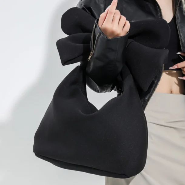 Black Luxury Bow-Knot Women Top-Handle Bag Canvas Fashion Handbag New Korean Designer Armpit Bag 2023 Ladies Large Shoulder Bags