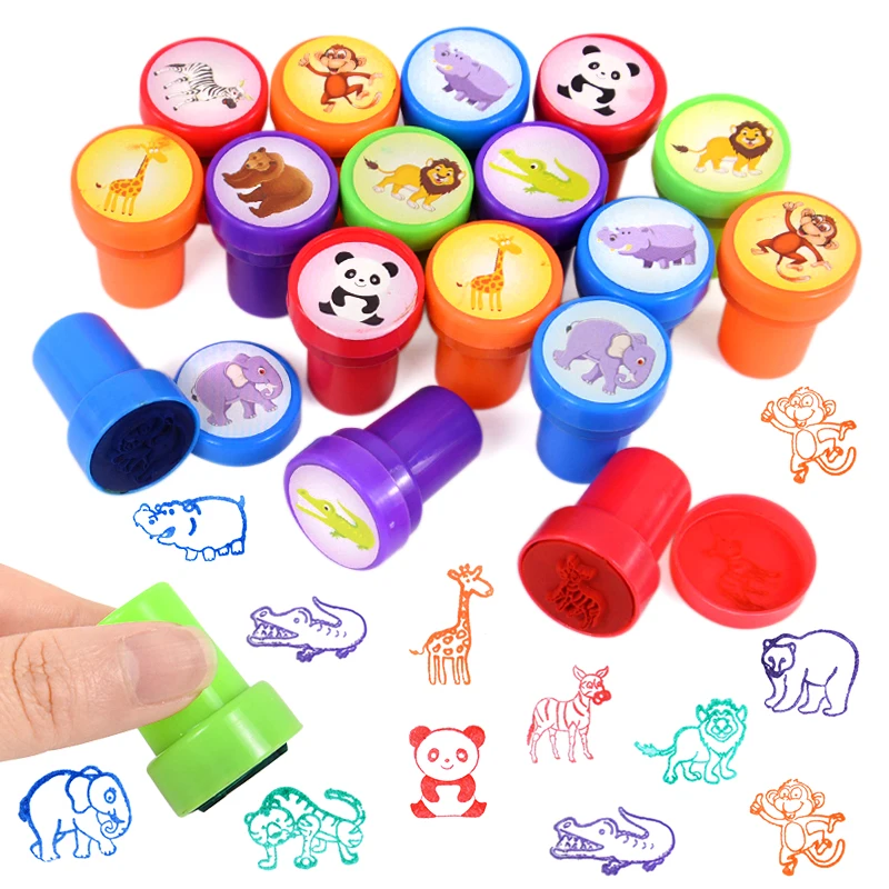 10pcs Child Stamps Cartoon Animals Unicorn Snowman Seal Set Christmas Kids Party Favors DIY Painting Self Inking Assorted Stamps