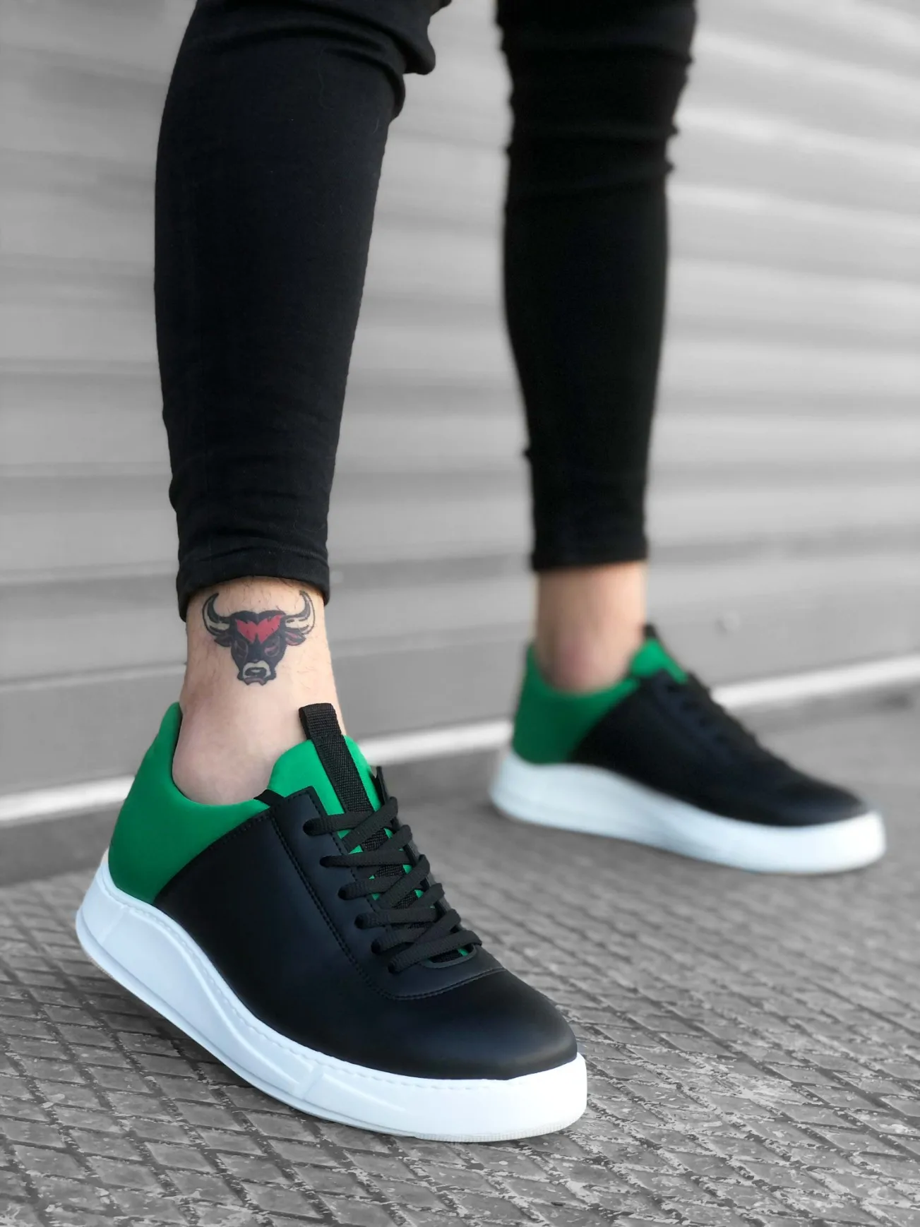 BA0031 Sneakers Black Green White High Sole Casual Men Shoes