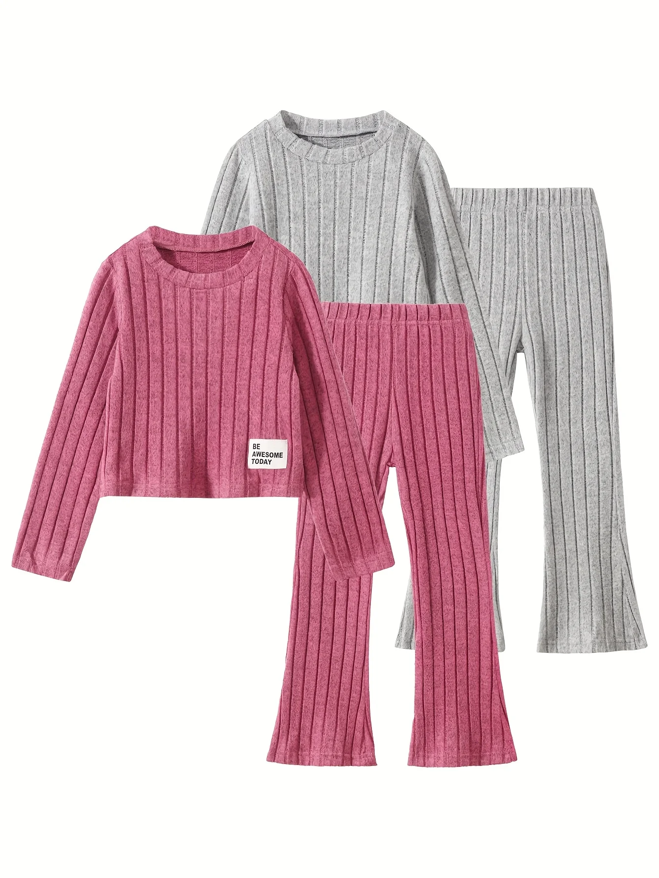 

Комплект из 4 шт., однотонный комплект для девочек, брюки с длинными рукавами, осенне-зимний повседневный комфортный универсальный игровой костюм с круглым вырезом