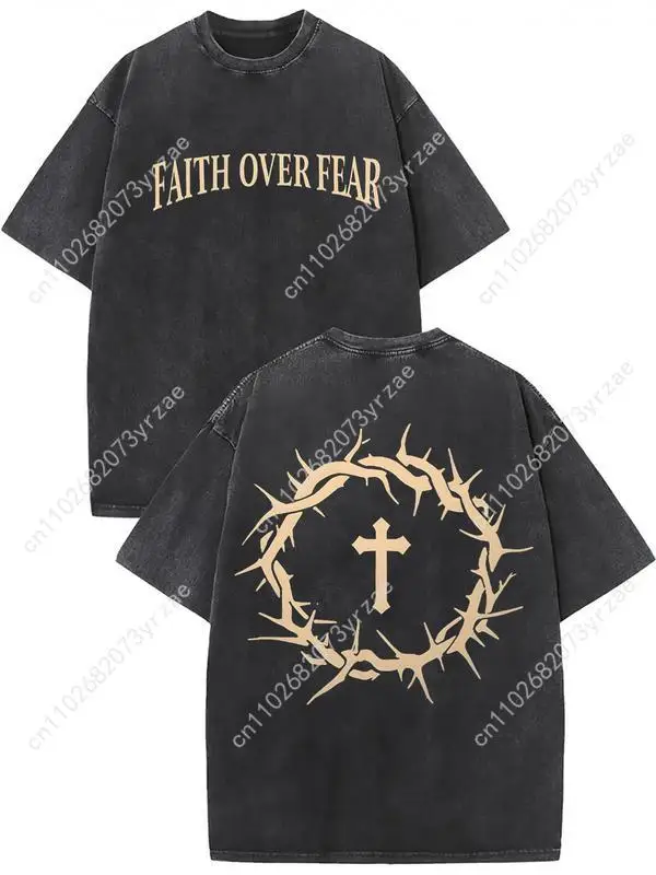 

Retro Tshirt Faith Over Fear Man Woman High Quality Vintage T Shirt Cotton Short Sleeves Fashion T-shirt Soft Breathable Tops