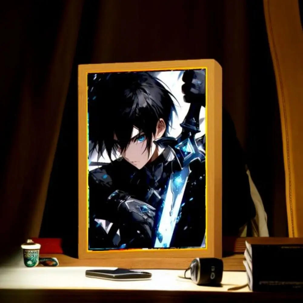 Sword Art Online Anime Figure Light Painting Photo Frame Night Light Kazuto Action Figures Room Decor Christmas Gift Collectible