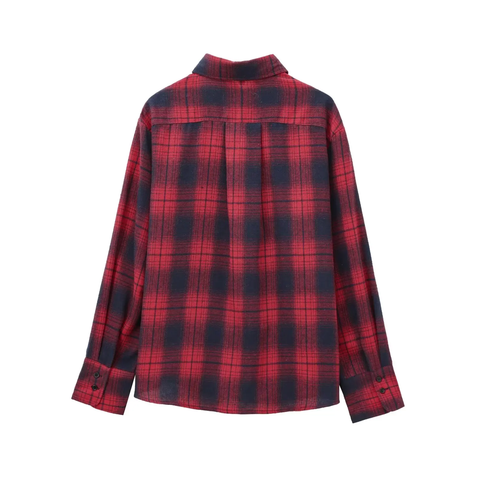 Damen Mode lässig Joker Plaid Flanell Blusen Retro Langarm Knopf Blusen schicke Tops