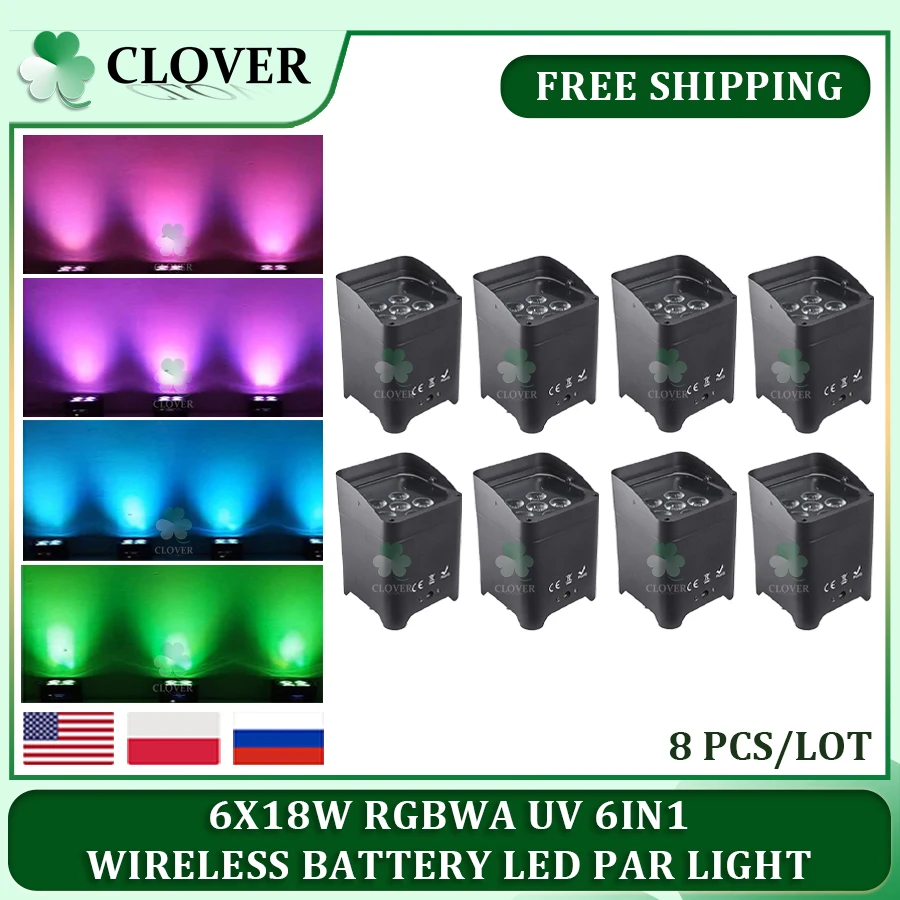 0 Tax 8Pcs Stage Lighting Effect Remote APP control 6x18W RGBWA+UV up-light 6in1 Wireless LED Battery Par Light Wedding Party DJ