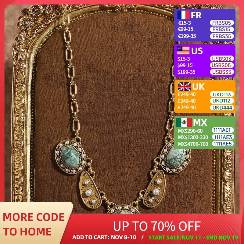 

Vintage Green Moss Natural Stone Choker Necklace Gothic Pendant Antique Gold Color Jewelry For Women Accessories New In 2025