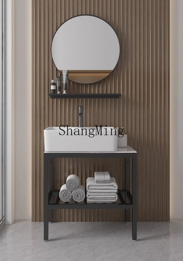 

HJ balcony outdoor floor stainless steel rock slab bathroom cabinet integrated small apartment column washbasin
