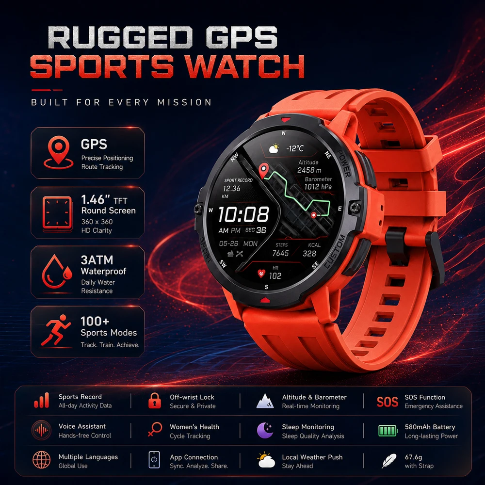 Smartwatch Timex Watches For Men - 2026 신형 GPS 스마트워치 1.46인치 3ATM