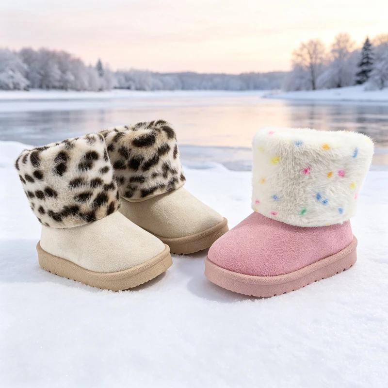 Kids Snow Boots for Baby Girls and Boys Faux Fur Patchwork Thickened Winter Toddler Shoes Warm Outdoor Children Boots CSH1707