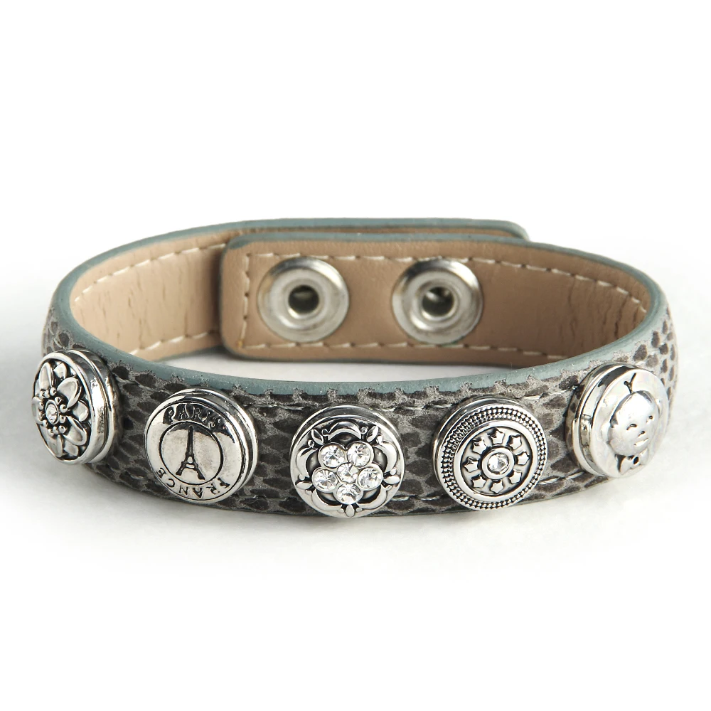 New Arrival Fashion 1.2cm Metal Button Leather Bracelets  For Women Leather Wrap Bracelet Festival Gift