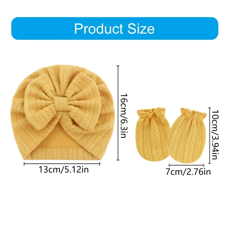 Newborns Cotton Turban Hat & Mittens 4 Set/pack Soft Elastic Scratch Proof Face Protective Gloves Bonnet Cap