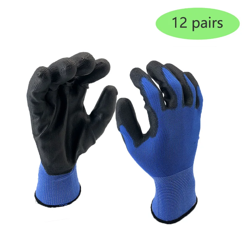 6/36 Pairs of Nylon PU Gloves Safety Work Gloves Repair Special Glove Palm Coated Gloves Carpenter Repair Worker Supplies