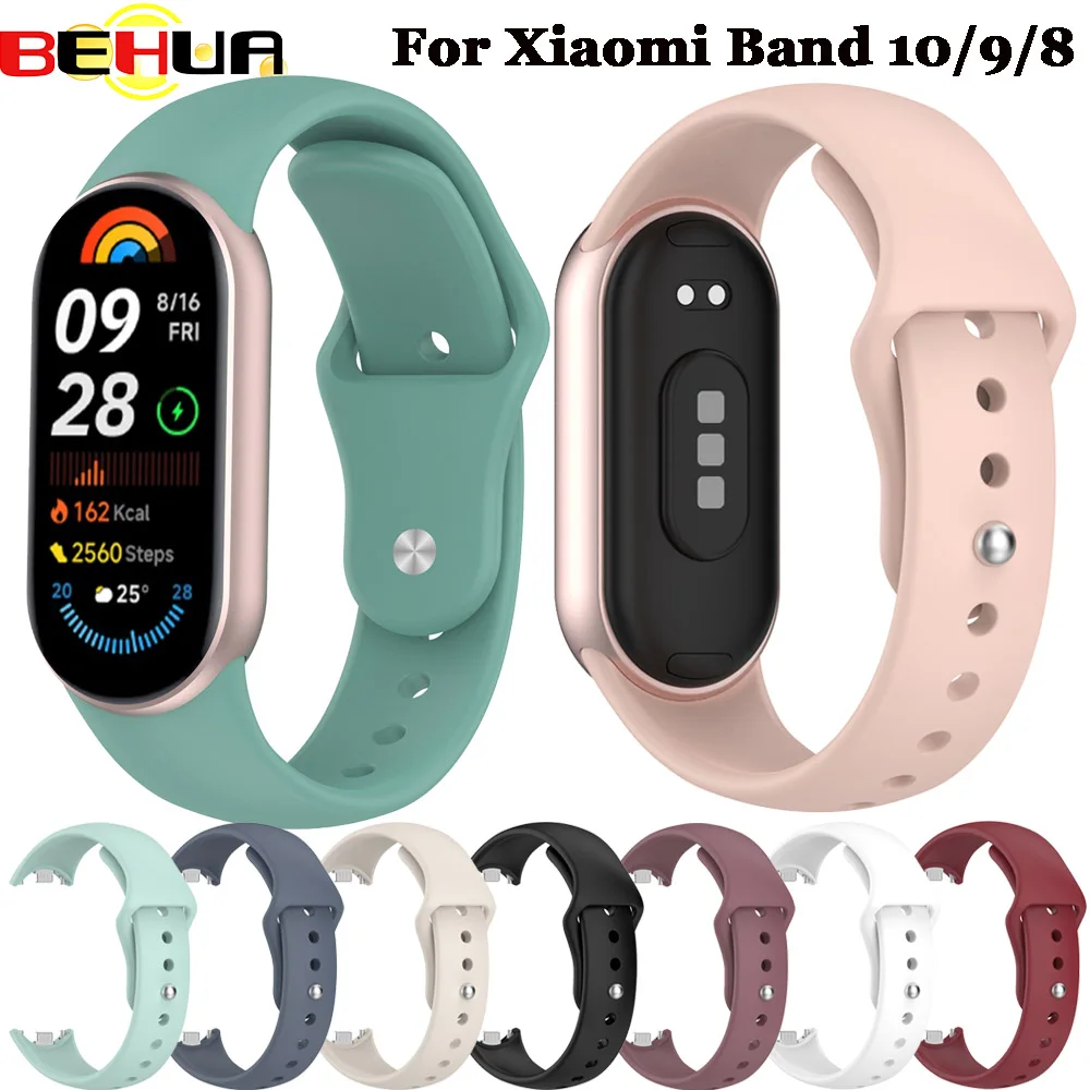 BEHUA Gelang Jam Silikon untuk Xiaomi Band 10/9/8 Pengganti Tali Olahraga Gelang Korea untuk Xiaomi Mi Band 8 9 10 Gelang
