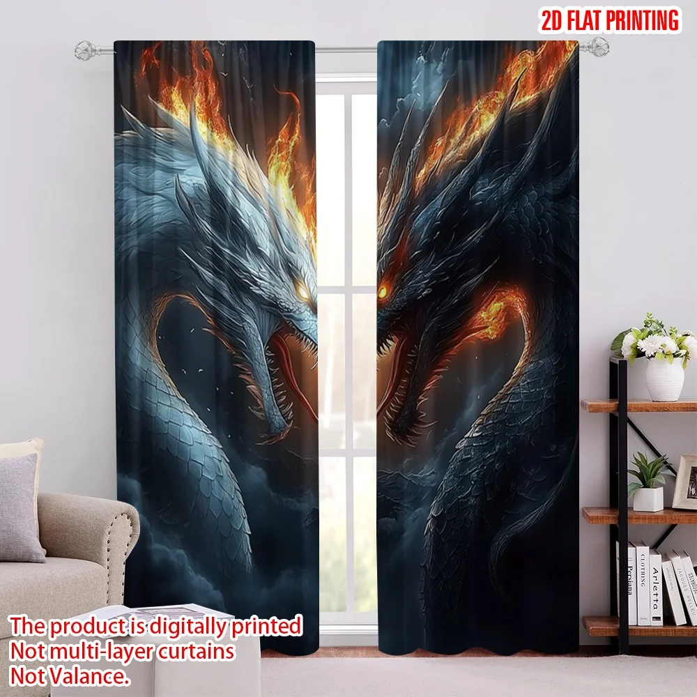

2Pcs 2D flat printingDragons Curtains For Home Decor Medieval Fantasy Magic Animals Mythical Curtain For Living Room Dining Room