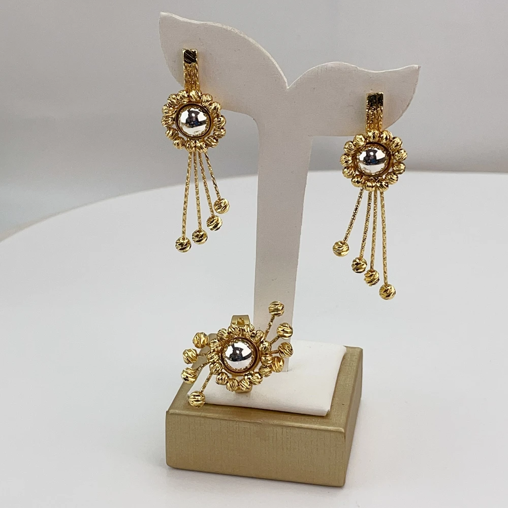 Yuminglai دبي طقم مجوهرات مطلية بالذهب للنساء أقراط سوار خواتم هدايا حفلات الزفاف اكسسوارات نسائية FHK21398 #5