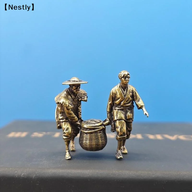 Brass Farmer Carrying A Bamboo Basket Miniature Landscape Figure Model Artificial Hill Ancient Scenery Decora Ornament〔Nest〕