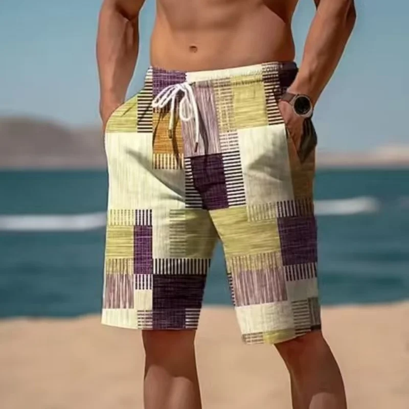 

Square Splicing Pattern Beach Shorts Men Colorful Plaid 3D Print Short Pants Summer Hawaiian Casual Sports Quick Dry Swim Trunks