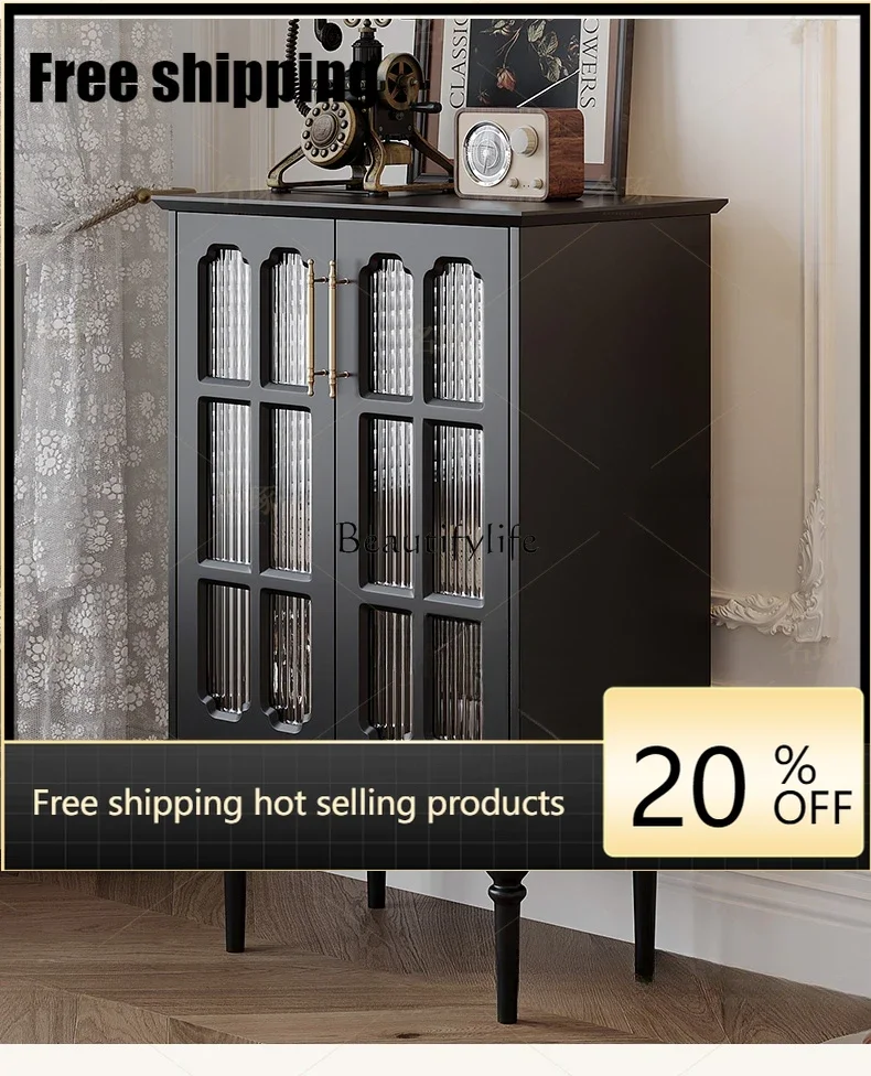 

X4 American retro dining side cabinet, living room black highend solid wood storage highedge wine cabinet