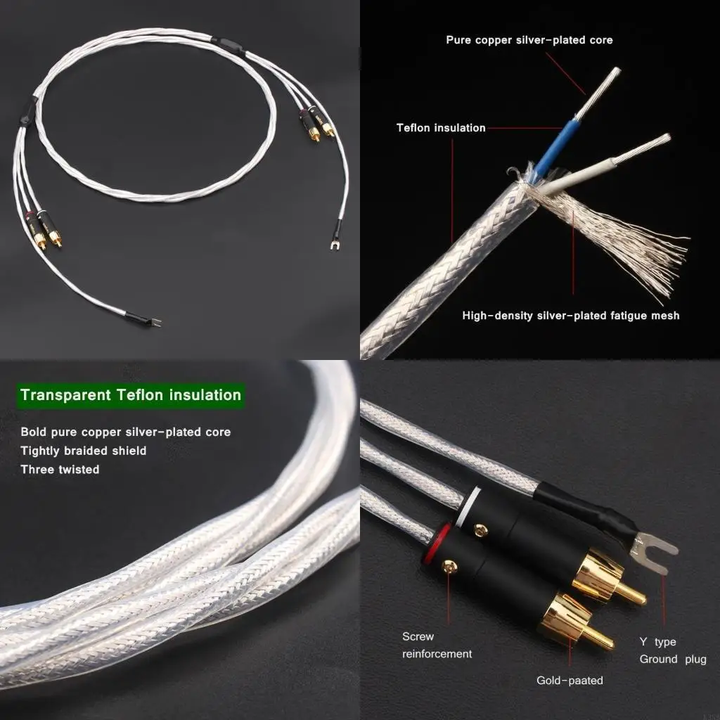 

K3NB Diy Replacement Cable Silver Plated Upgraded Wire Cable Fever Grade Black for Repair PTFE Insulated Tonearm