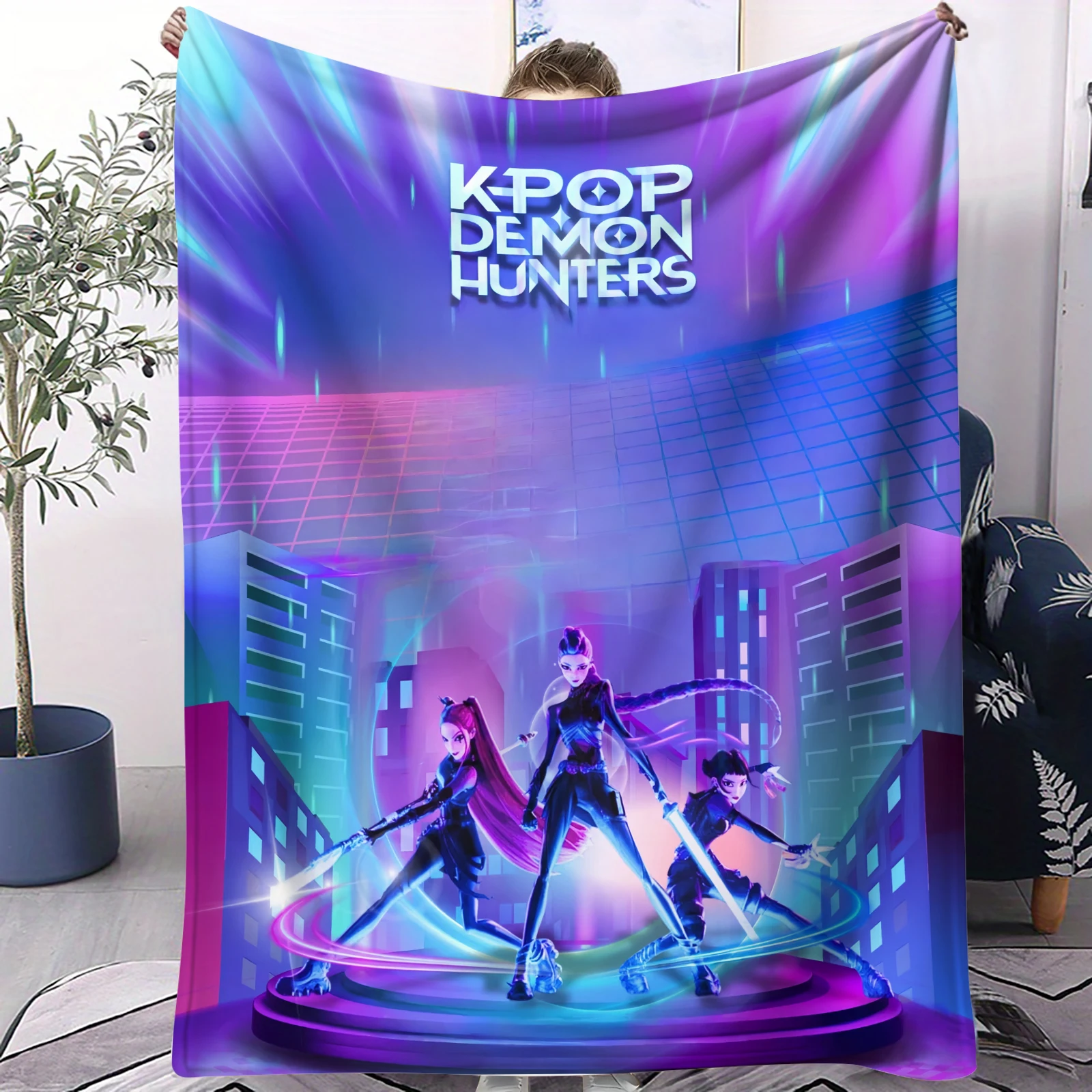 

Мультяшное одеяло K-Pop Devil Hunters с принтом Hot Rumi Mira Zoey, многофункциональный фланелевый плед, мягкий и уютный подарок для фанатов Huntrix