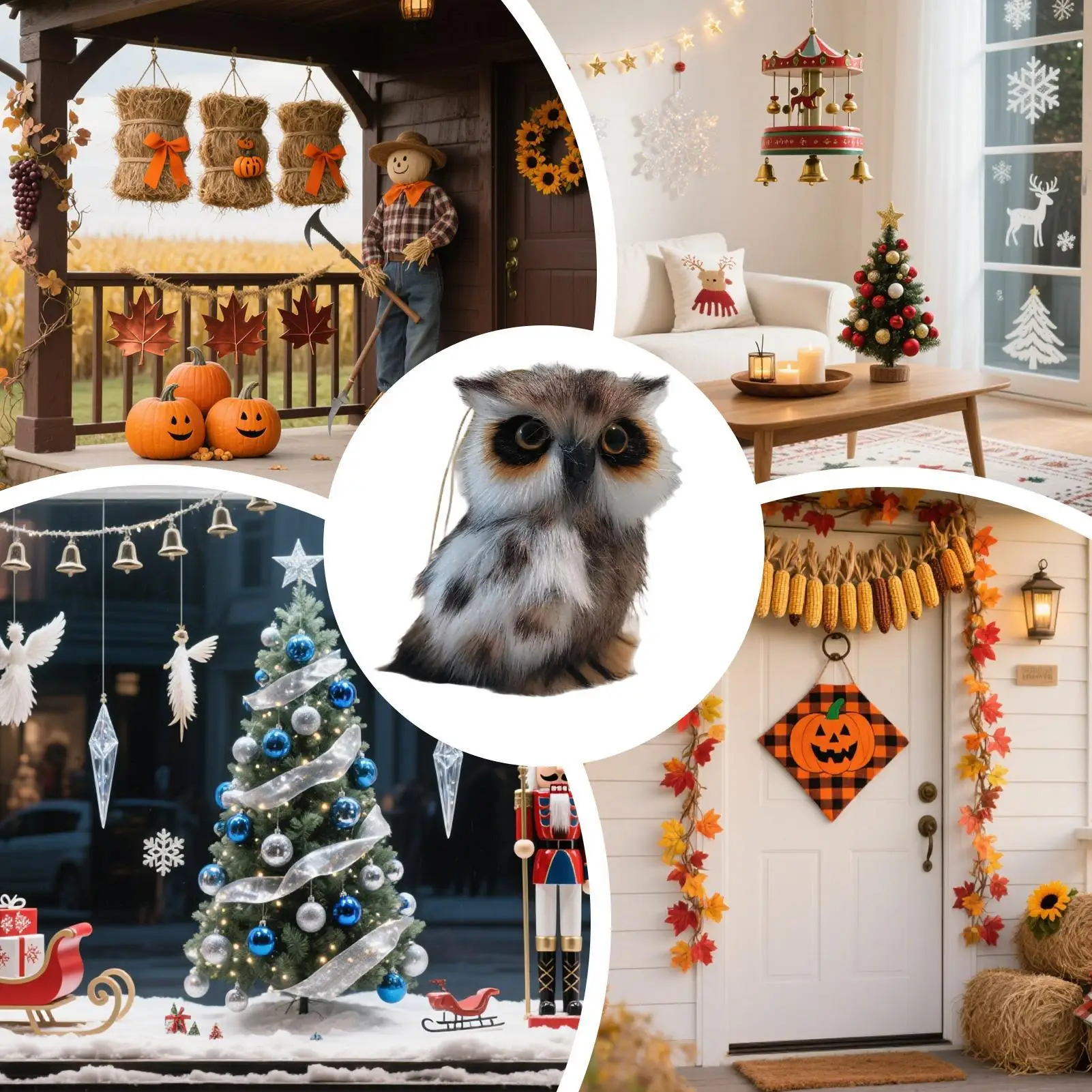 Stuffed Animal Owl Plush Stuffed Animals Hangable Pendant With Loop Realistic Vivid Eye Design DollDecor For Wall Door Tree Bag